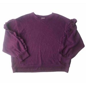 A New Day Women's Purple Ruffle Sleeve Crew Neck Sweater - Size Large